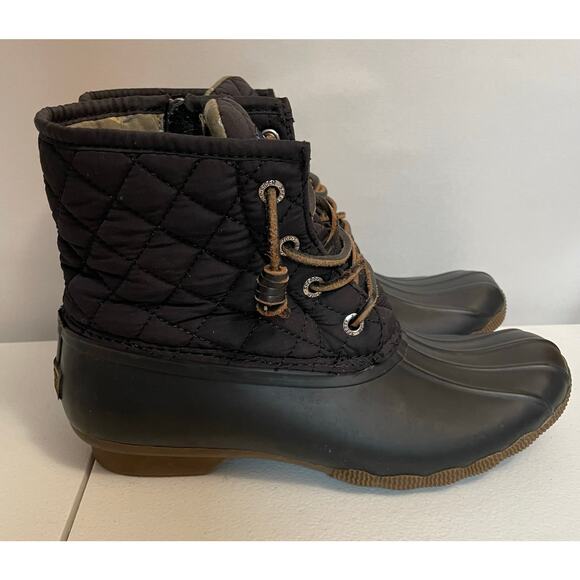 Sperry Top Siders women waterproof black rubber rain snow boots size 7.5 quilted - Picture 3 of 12